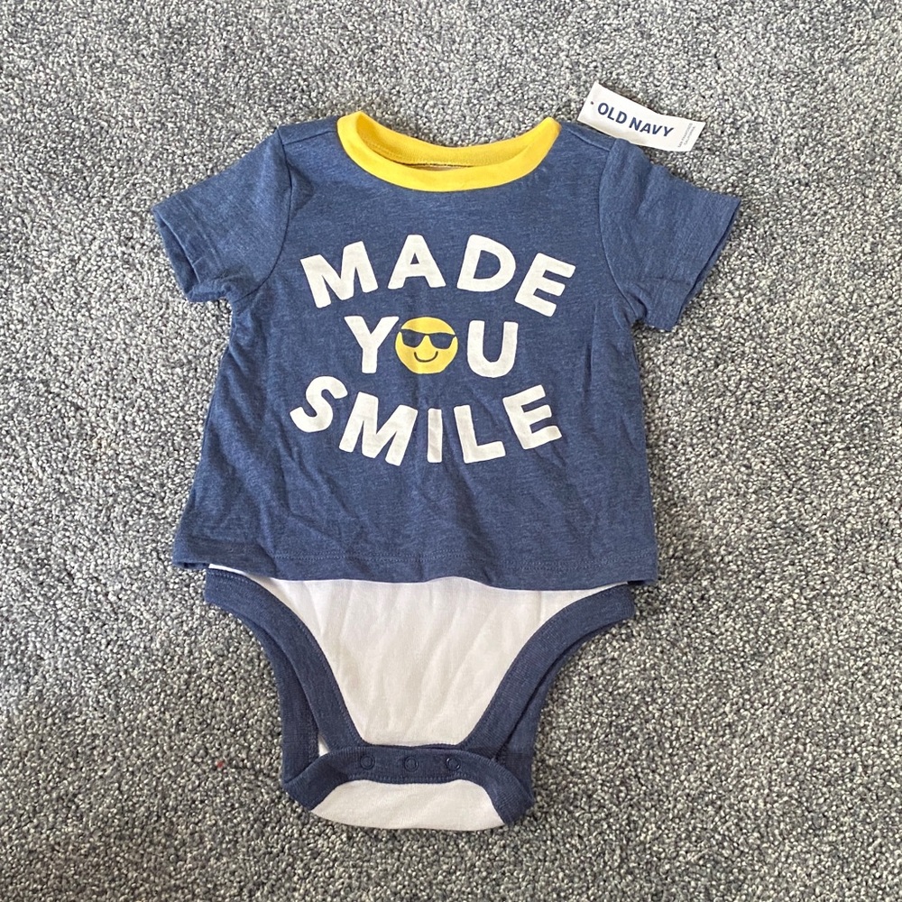Old Navy Blue and Yellow Bodysuit with Smile Design